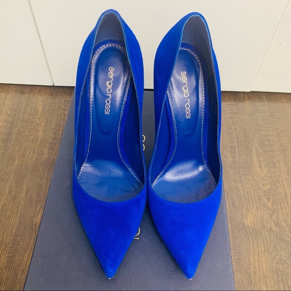 SERGIO ROSSI Pelle Royal Blue Suede Heels Shoes - Picture 2 of 6